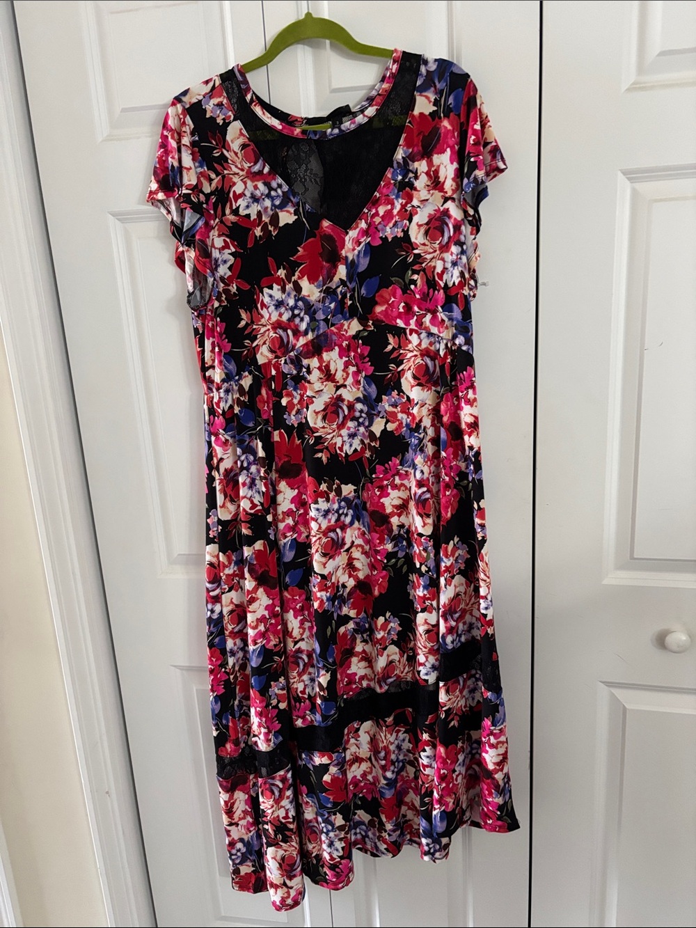 torrid Black Floral Midi Dress with Pink & Purple Blooms